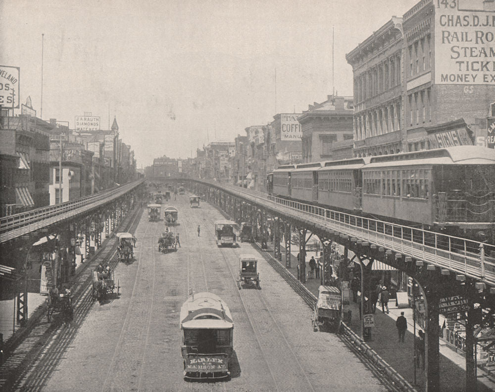 Bowery looking north with the Third Avenue Elevated railway, New York City  1895
